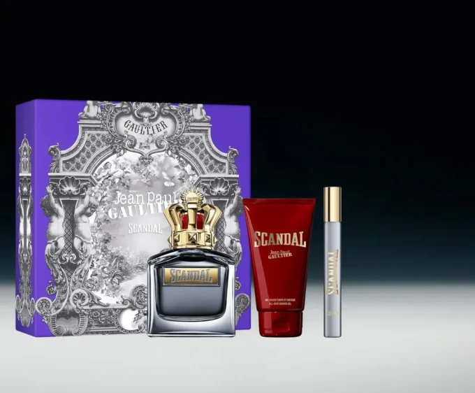 Scandal Pour Homme 3,4 Oz, αφρόλουτρο 2,5 Oz και σπρέι